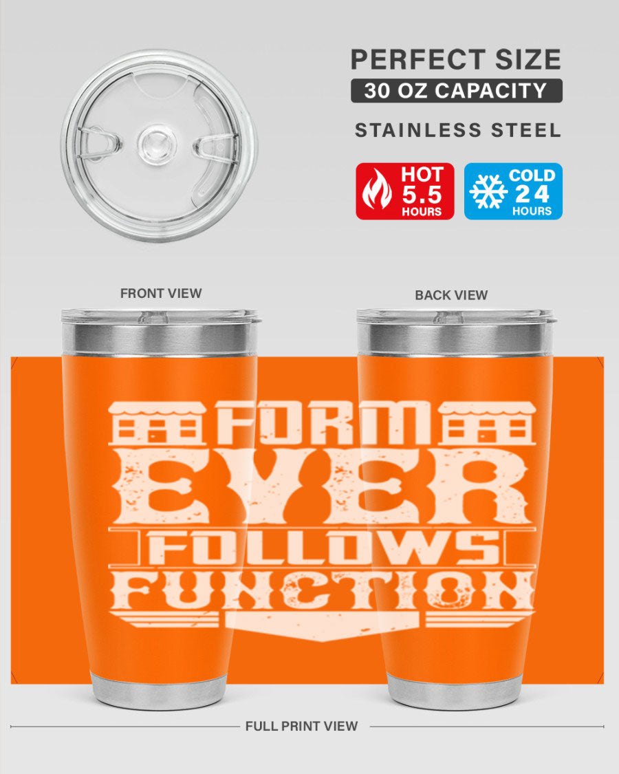 Form ever follows function Style 42# tumbler, a sleek 20oz double wall vacuum stainless steel tumbler with a drink-thru lid.