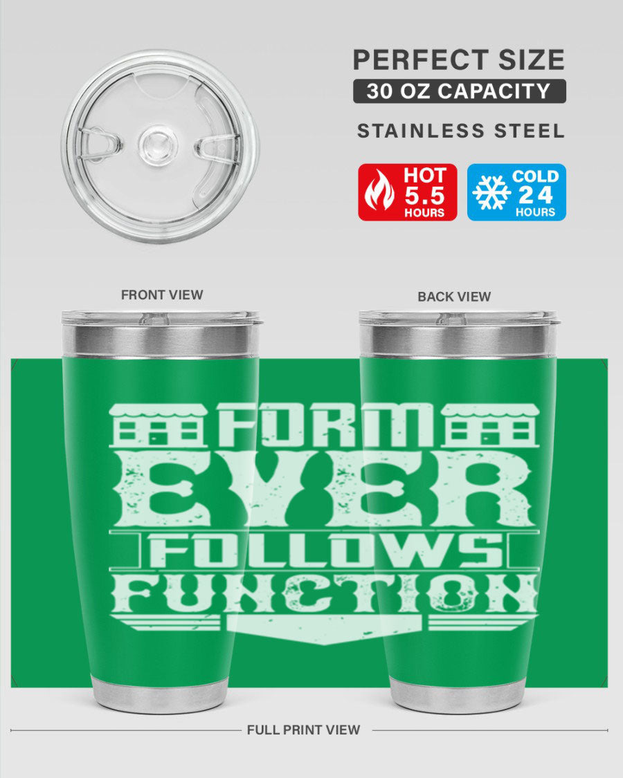 Form ever follows function Style 42# tumbler, a sleek 20oz double wall vacuum stainless steel tumbler with a drink-thru lid.