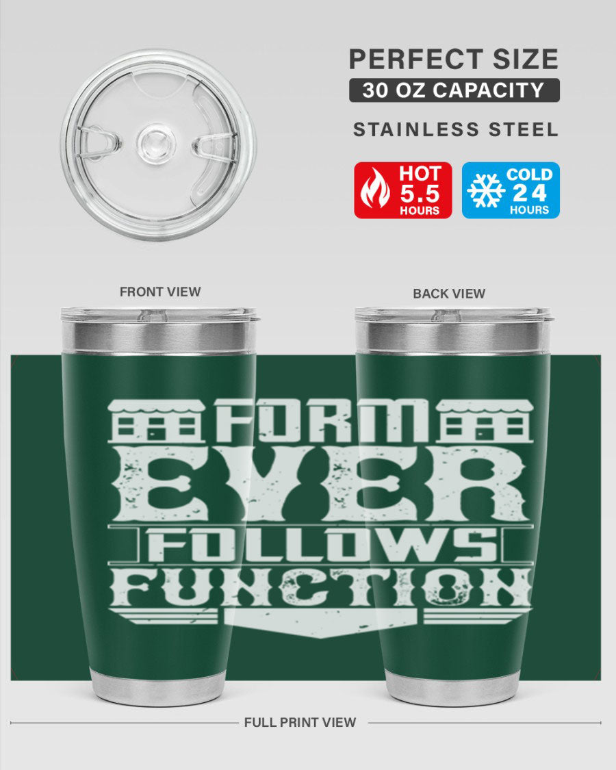 Form ever follows function Style 42# tumbler, a sleek 20oz double wall vacuum stainless steel tumbler with a drink-thru lid.