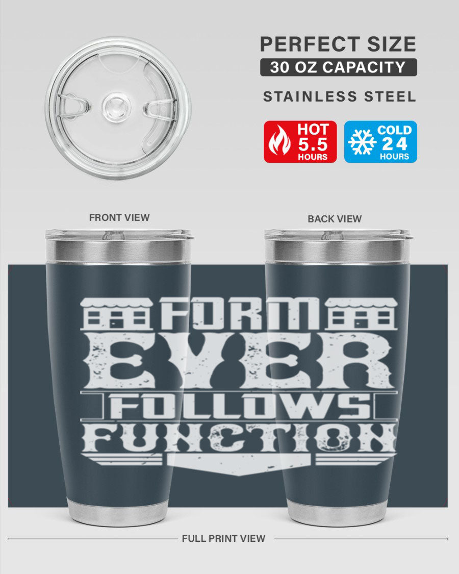 Form ever follows function Style 42# tumbler, a sleek 20oz double wall vacuum stainless steel tumbler with a drink-thru lid.