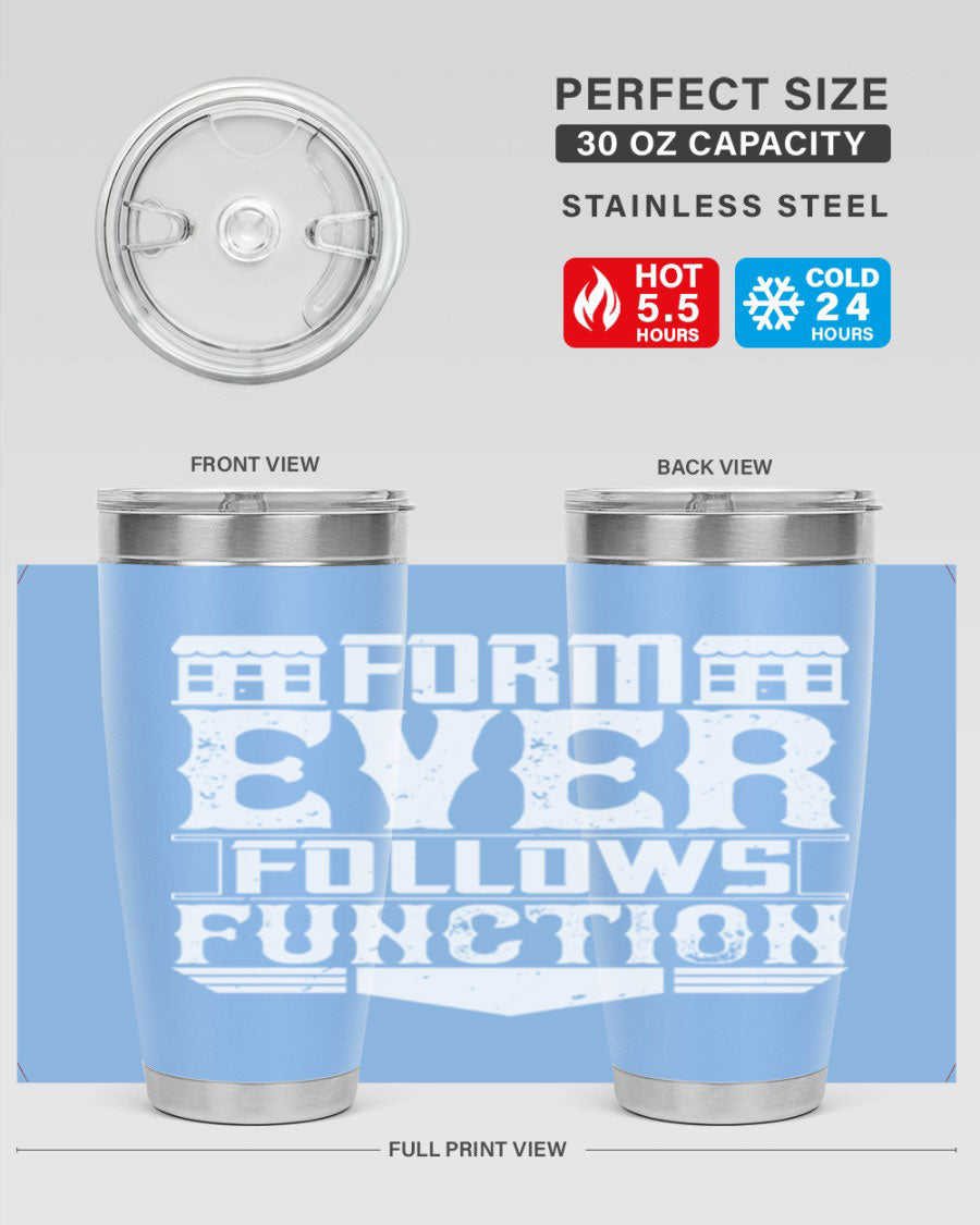 Form ever follows function Style 42# tumbler, a sleek 20oz double wall vacuum stainless steel tumbler with a drink-thru lid.