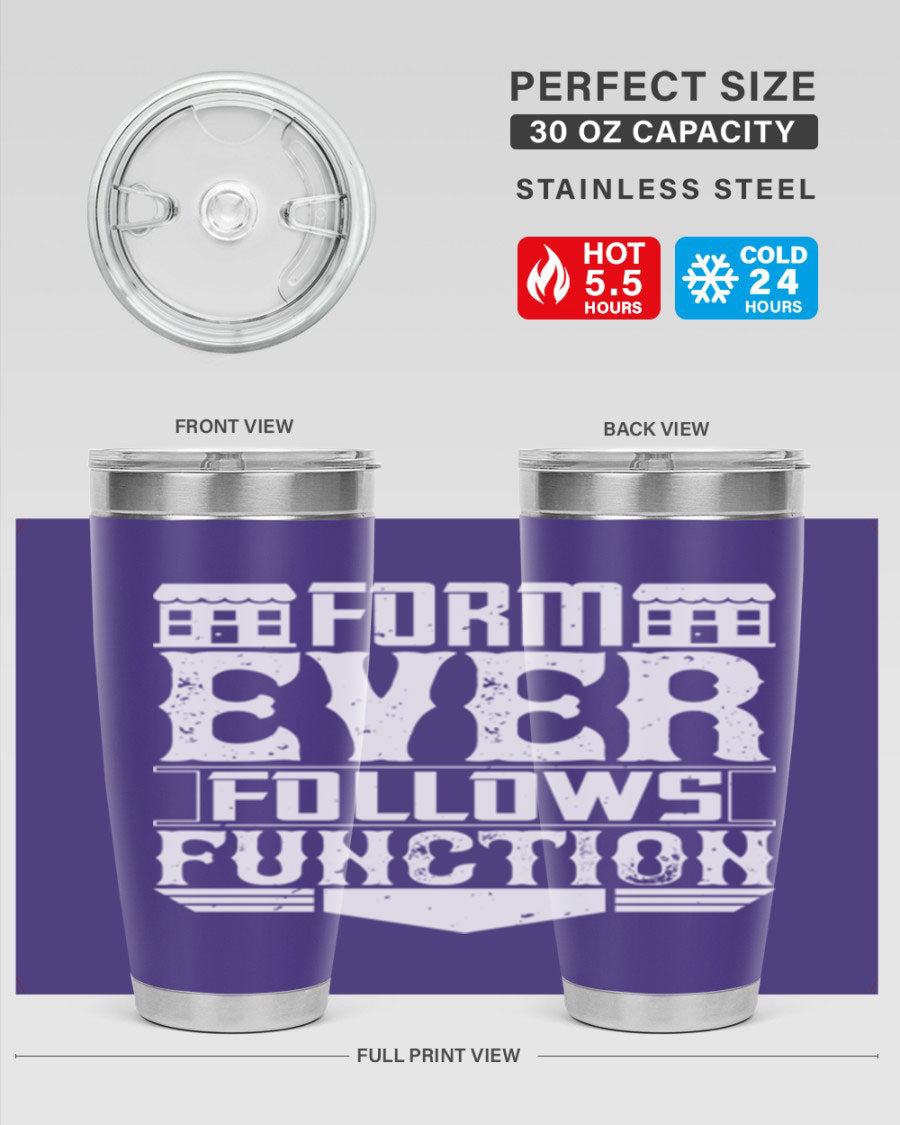 Form ever follows function Style 42# tumbler, a sleek 20oz double wall vacuum stainless steel tumbler with a drink-thru lid.