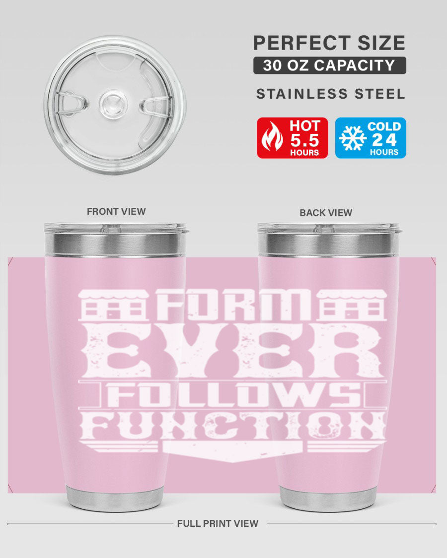 Form ever follows function Style 42# tumbler, a sleek 20oz double wall vacuum stainless steel tumbler with a drink-thru lid.