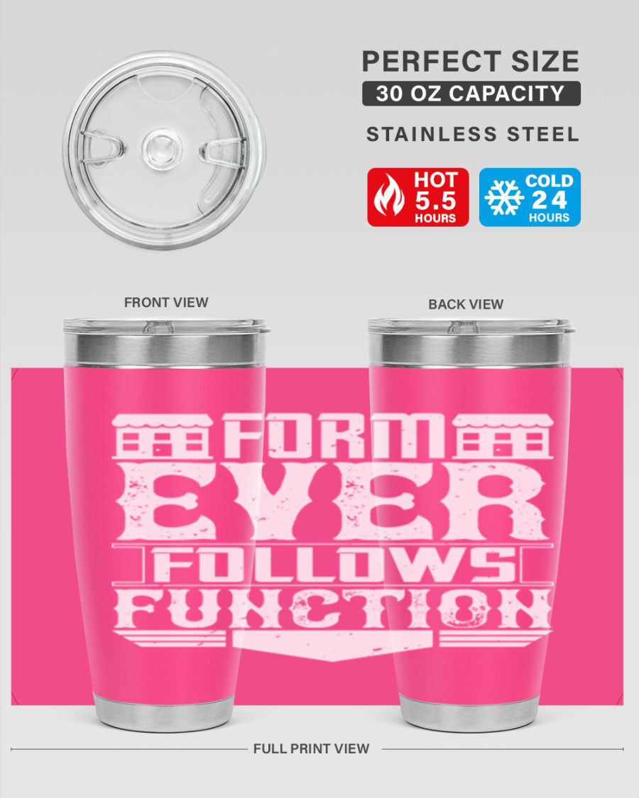 Form ever follows function Style 42# tumbler, a sleek 20oz double wall vacuum stainless steel tumbler with a drink-thru lid.
