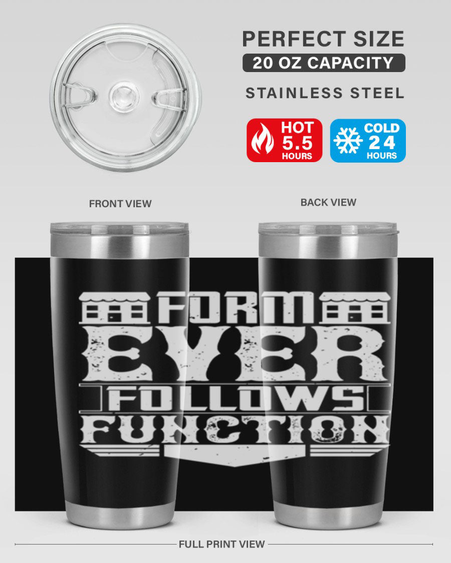 Form ever follows function Style 42# tumbler, a sleek 20oz double wall vacuum stainless steel tumbler with a drink-thru lid.