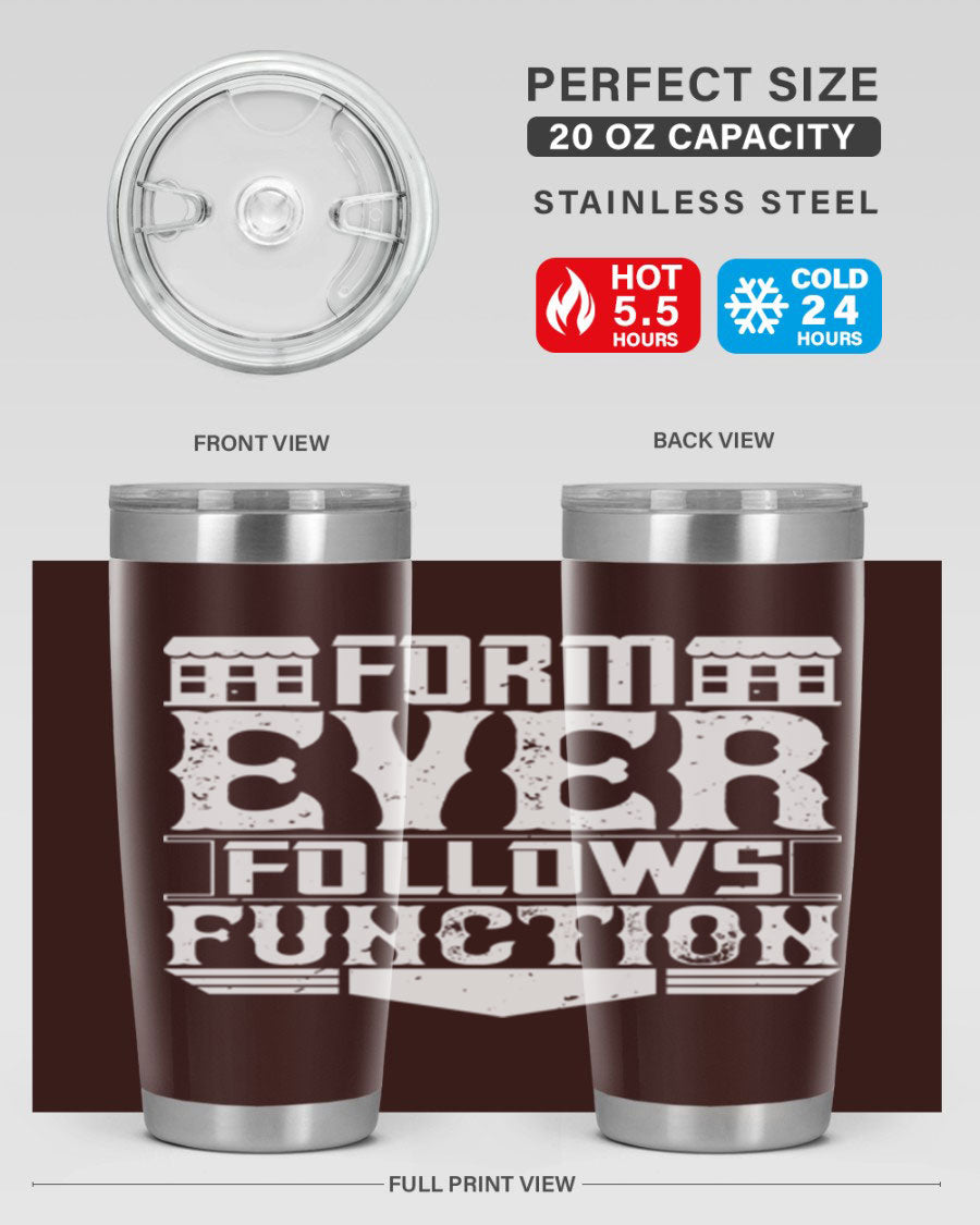 Form ever follows function Style 42# tumbler, a sleek 20oz double wall vacuum stainless steel tumbler with a drink-thru lid.