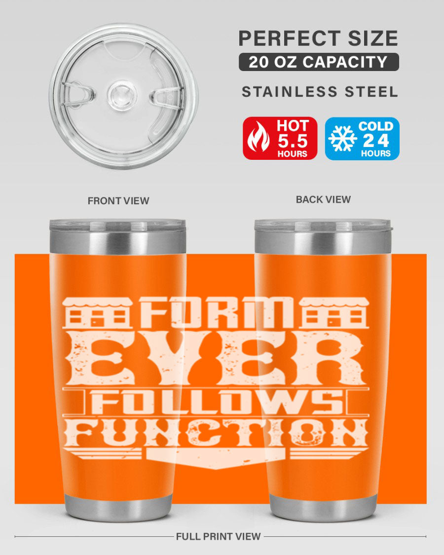 Form ever follows function Style 42# tumbler, a sleek 20oz double wall vacuum stainless steel tumbler with a drink-thru lid.