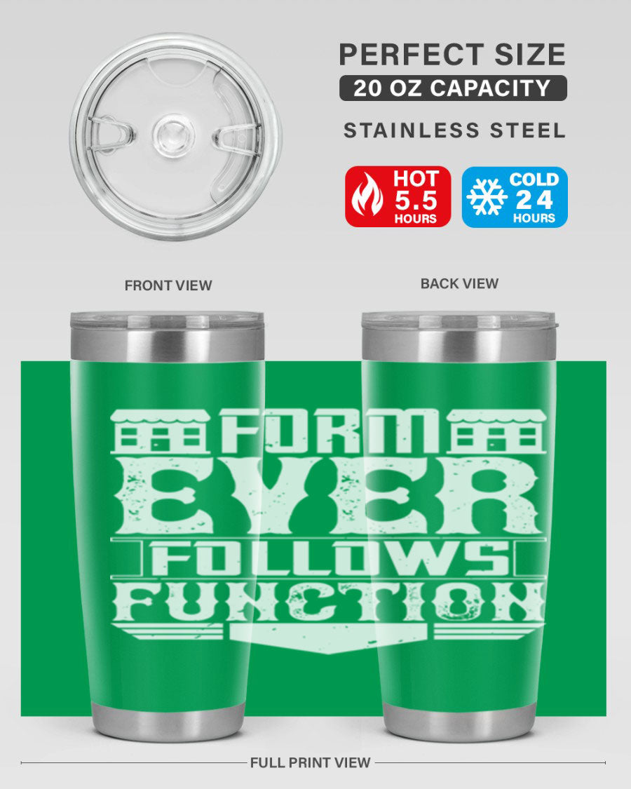Form ever follows function Style 42# tumbler, a sleek 20oz double wall vacuum stainless steel tumbler with a drink-thru lid.