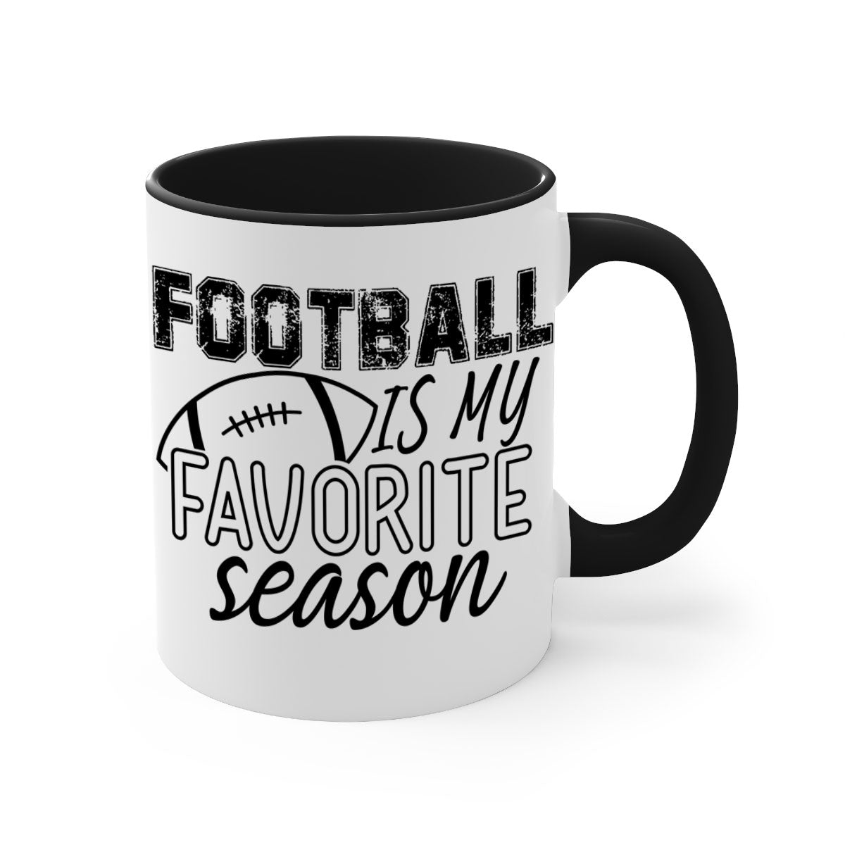 Football is my favorite season mug with a glossy finish, featuring a colored handle and interior, available in multiple colors.