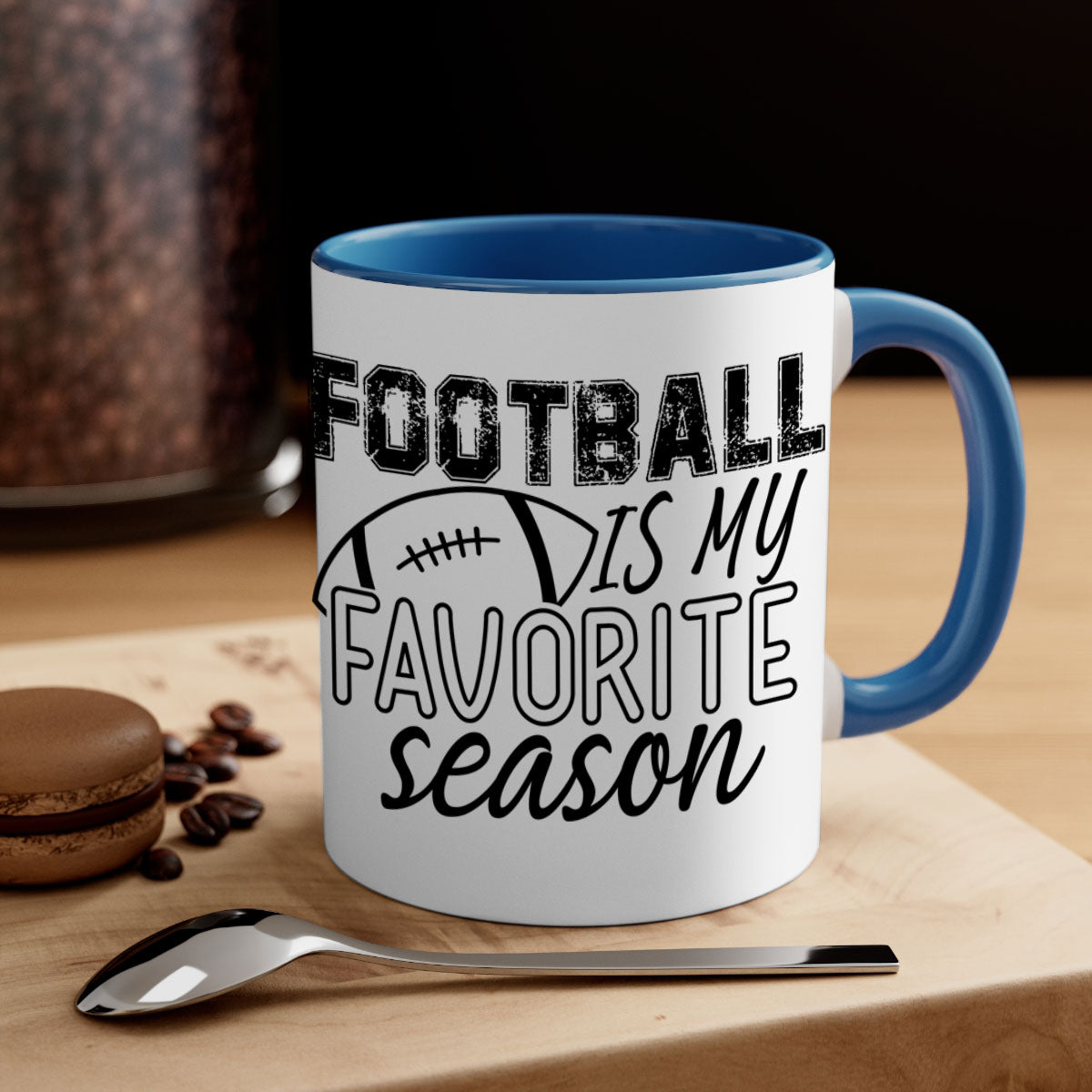 Football is my favorite season mug with a glossy finish, featuring a colored handle and interior, available in multiple colors.