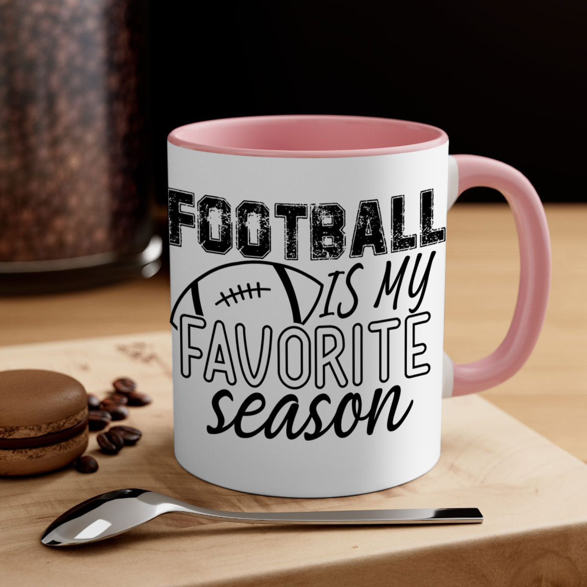 Football is my favorite season mug with a glossy finish, featuring a colored handle and interior, available in multiple colors.