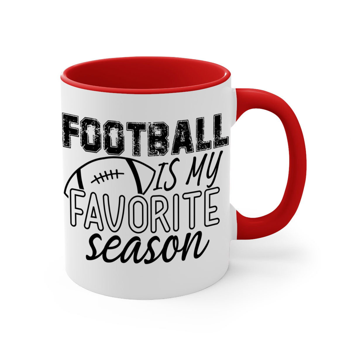 Football is my favorite season mug with a glossy finish, featuring a colored handle and interior, available in multiple colors.