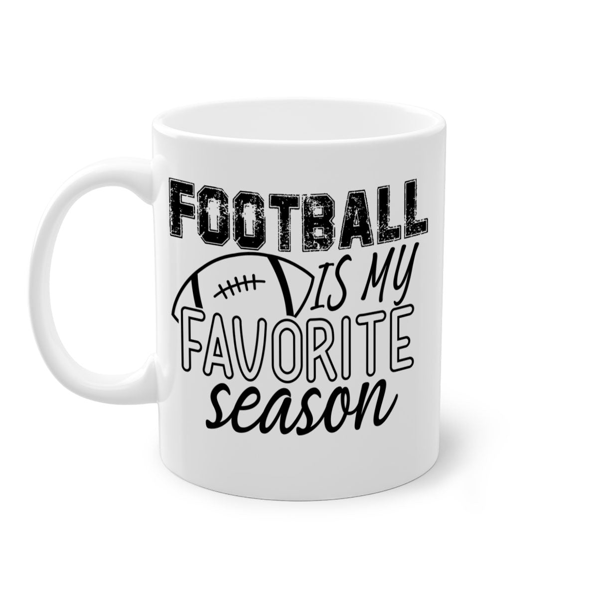 Football is my favorite season mug with a glossy finish, featuring a colored handle and interior, available in multiple colors.