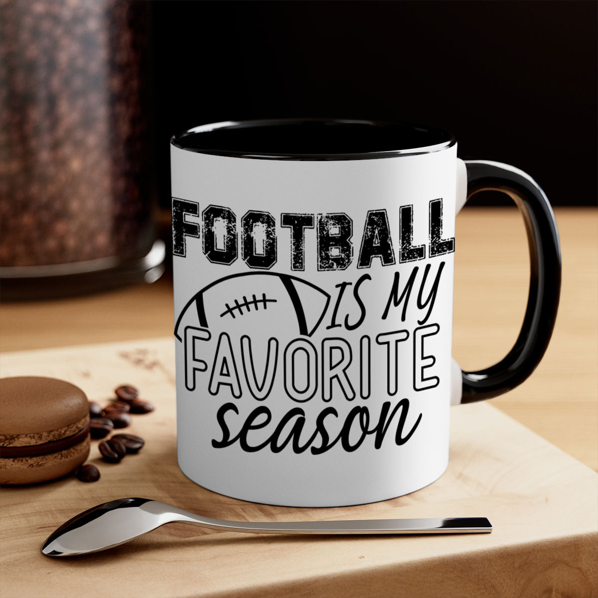 Football is my favorite season mug with a glossy finish, featuring a colored handle and interior, available in multiple colors.