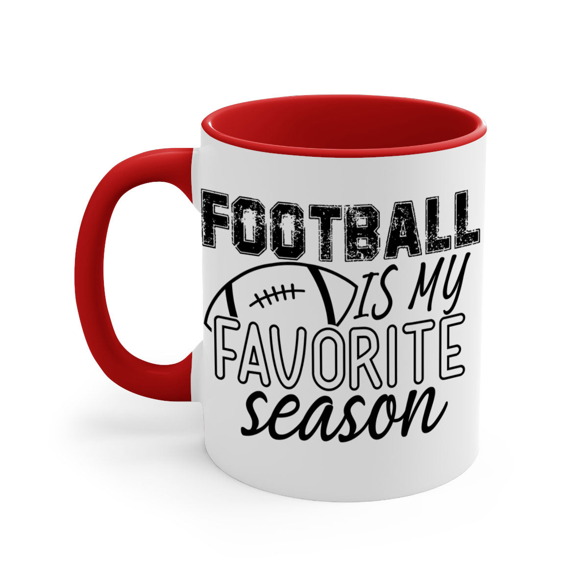 Football is my favorite season mug with a glossy finish, featuring a colored handle and interior, available in multiple colors.