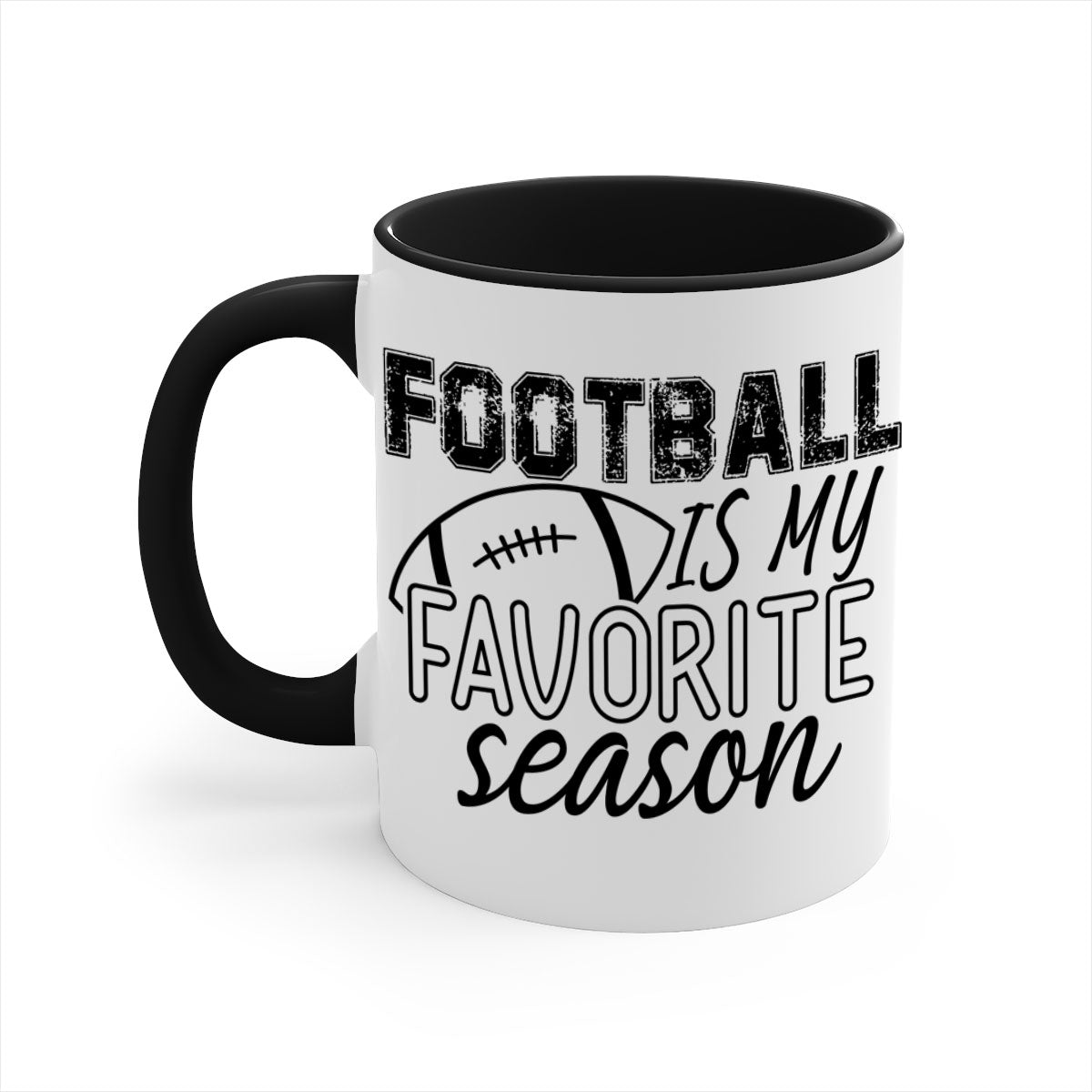 Football is my favorite season mug with a glossy finish, featuring a colored handle and interior, available in multiple colors.