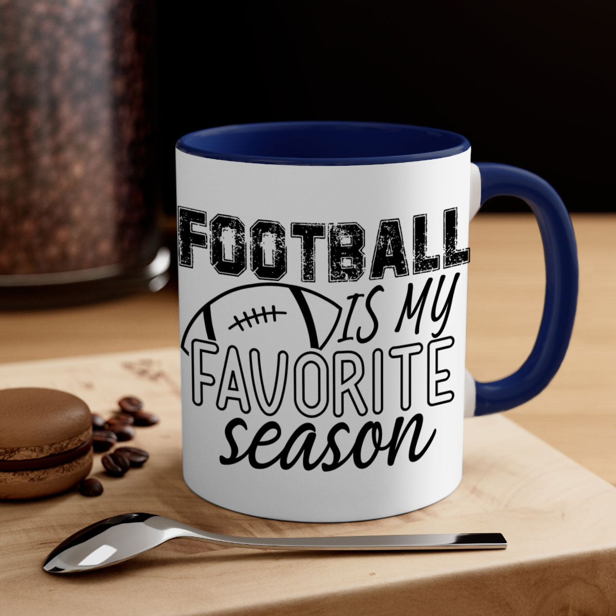 Football is my favorite season mug with a glossy finish, featuring a colored handle and interior, available in multiple colors.