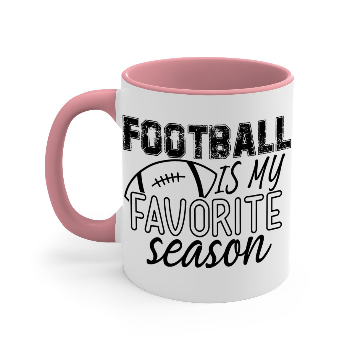 Football is my favorite season mug with a glossy finish, featuring a colored handle and interior, available in multiple colors.