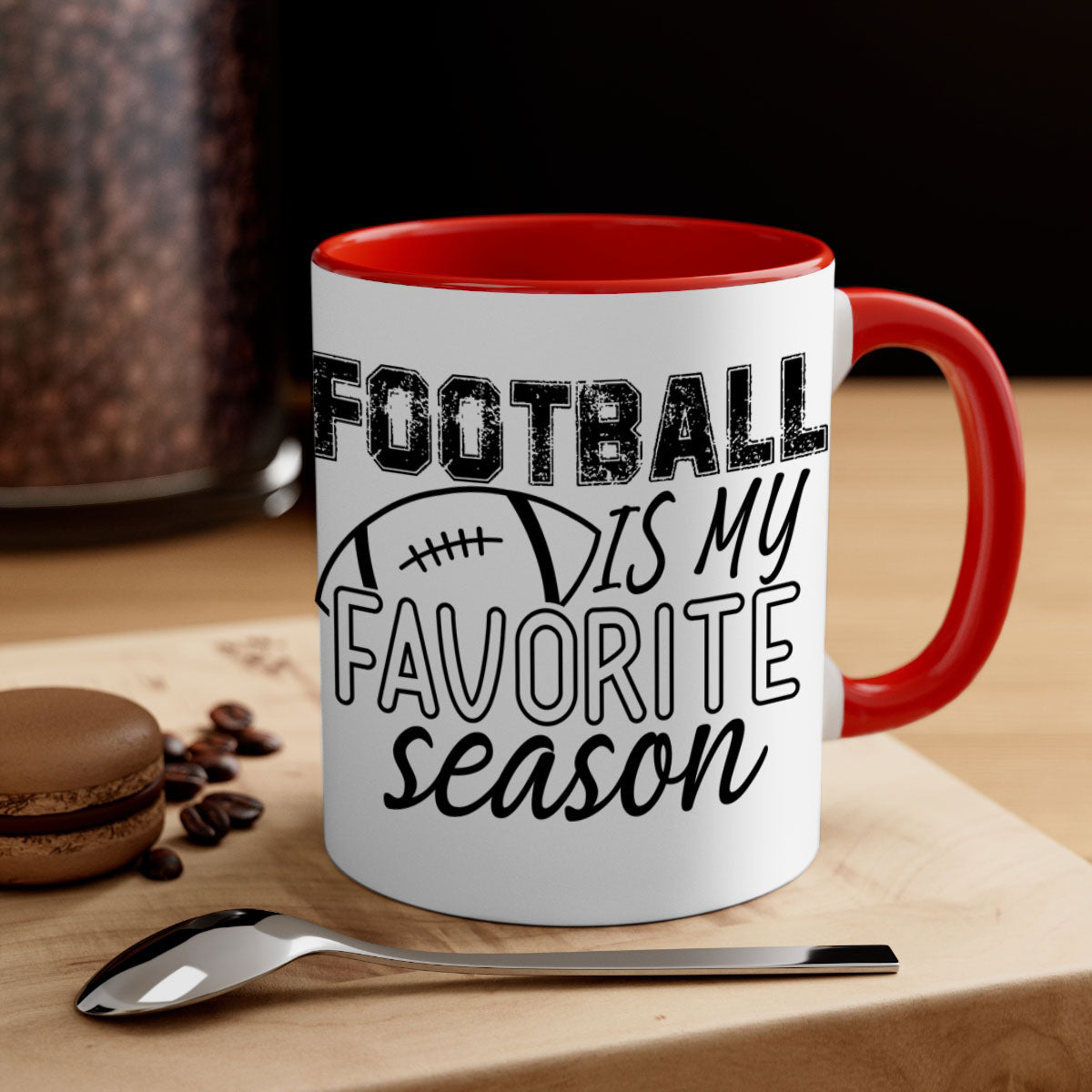 Football is my favorite season mug with a glossy finish, featuring a colored handle and interior, available in multiple colors.