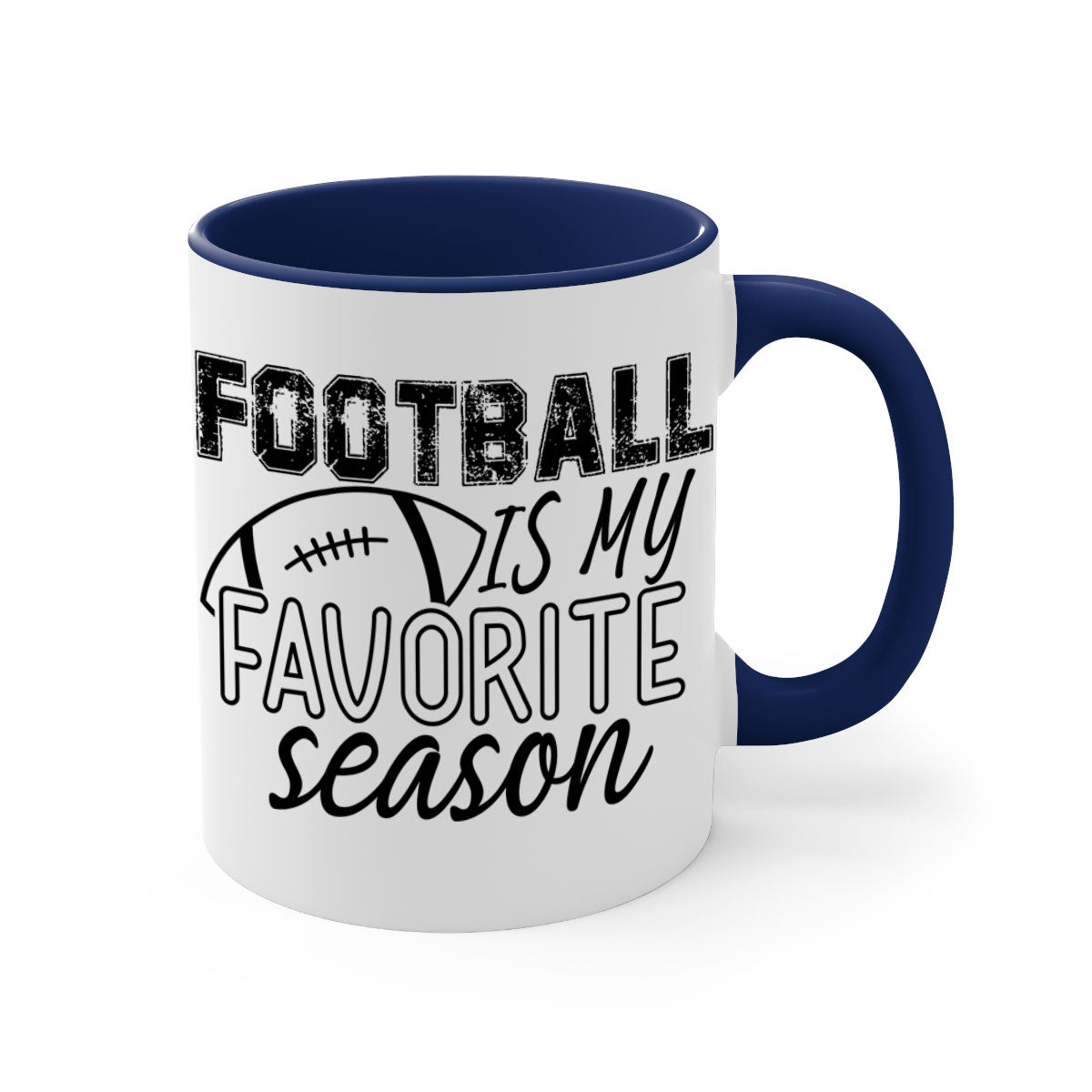 Football is my favorite season mug with a glossy finish, featuring a colored handle and interior, available in multiple colors.