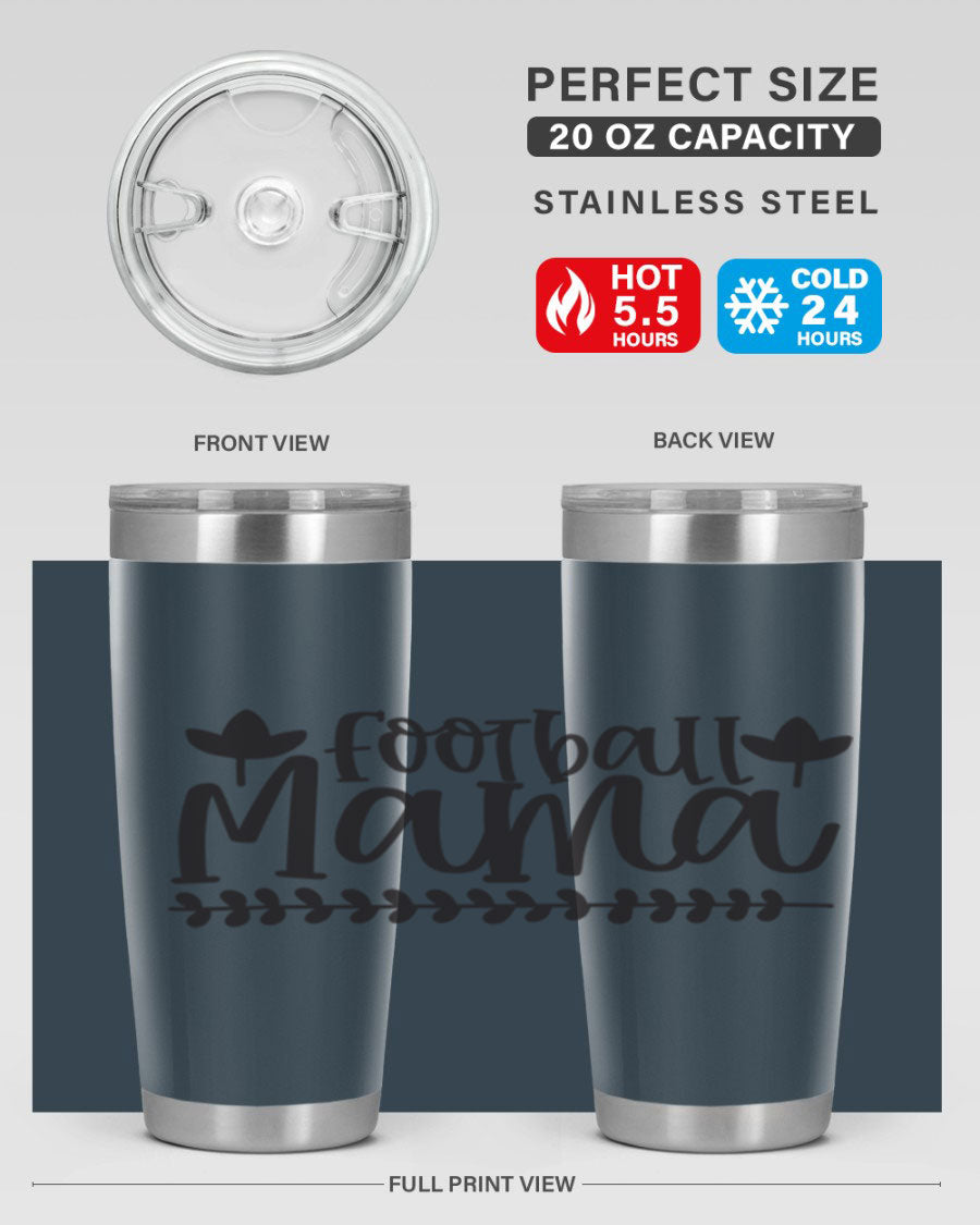 Football Mama 409# Tumbler in stainless steel with a stylish design, perfect for keeping drinks hot or cold.