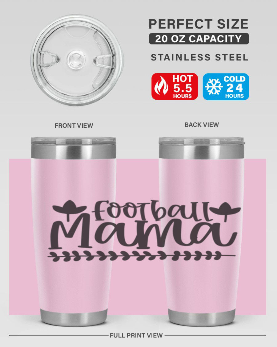 Football Mama 409# Tumbler in stainless steel with a stylish design, perfect for keeping drinks hot or cold.