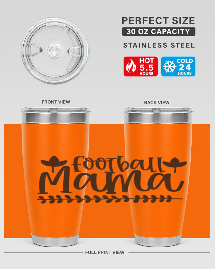 Football Mama 409# Tumbler in stainless steel with a stylish design, perfect for keeping drinks hot or cold.