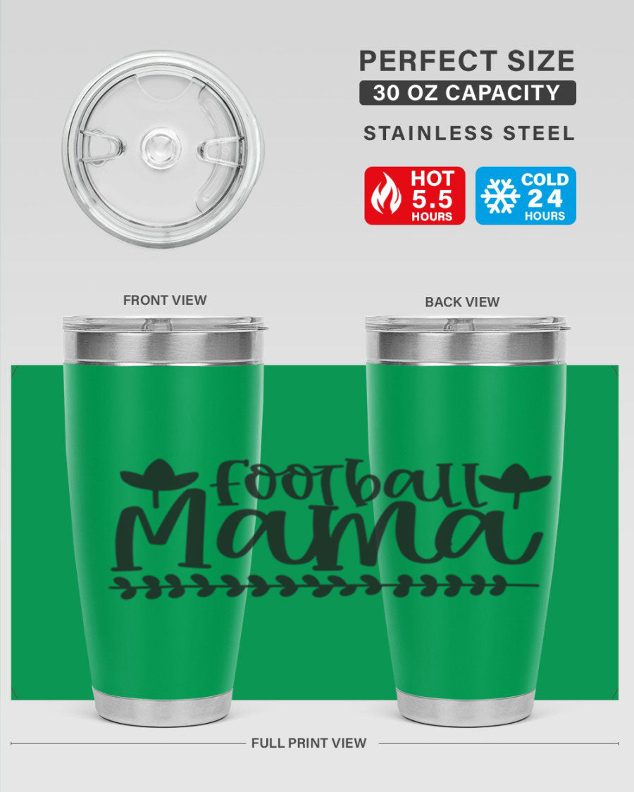 Football Mama 409# Tumbler in stainless steel with a stylish design, perfect for keeping drinks hot or cold.