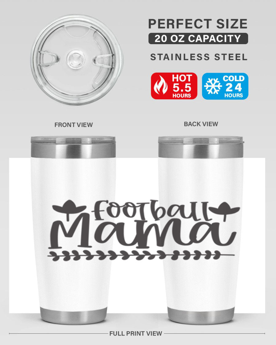Football Mama 409# Tumbler in stainless steel with a stylish design, perfect for keeping drinks hot or cold.