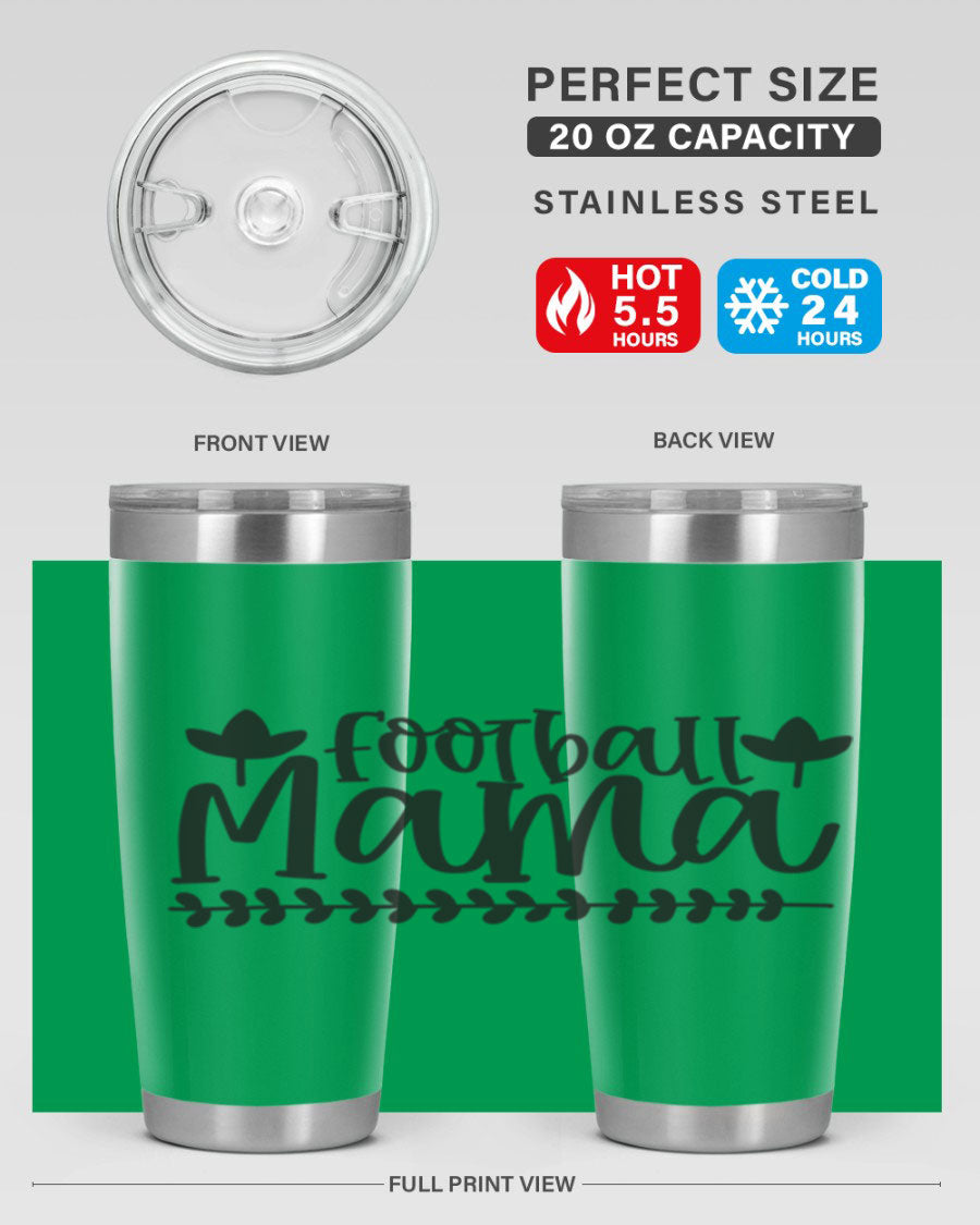 Football Mama 409# Tumbler in stainless steel with a stylish design, perfect for keeping drinks hot or cold.