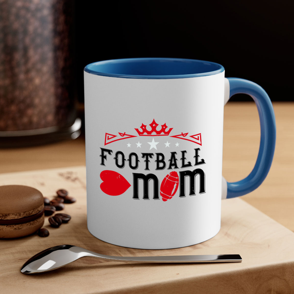Football Mom 1240# Mug with a glossy finish, featuring a colored handle and interior, available in multiple colors.