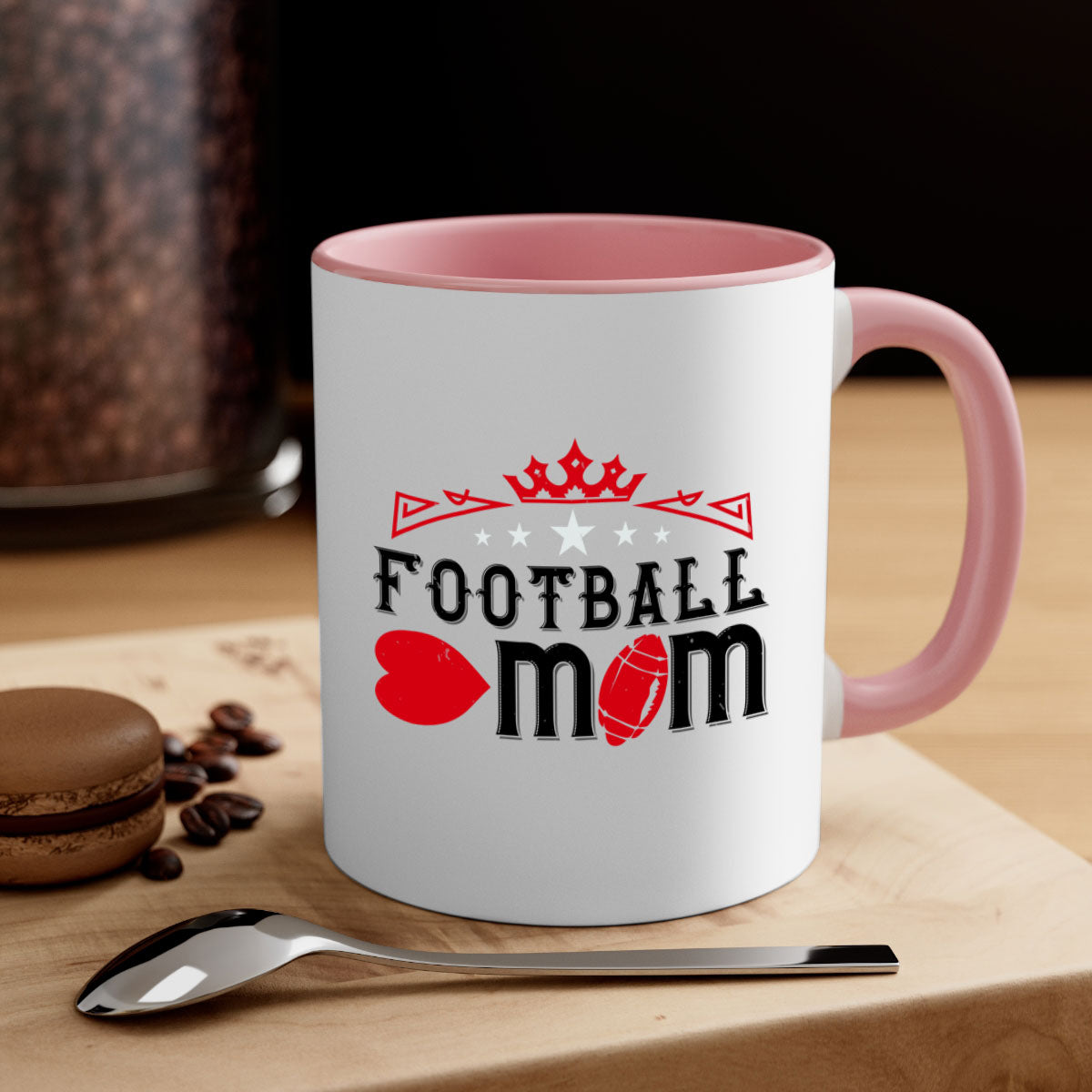 Football Mom 1240# Mug with a glossy finish, featuring a colored handle and interior, available in multiple colors.