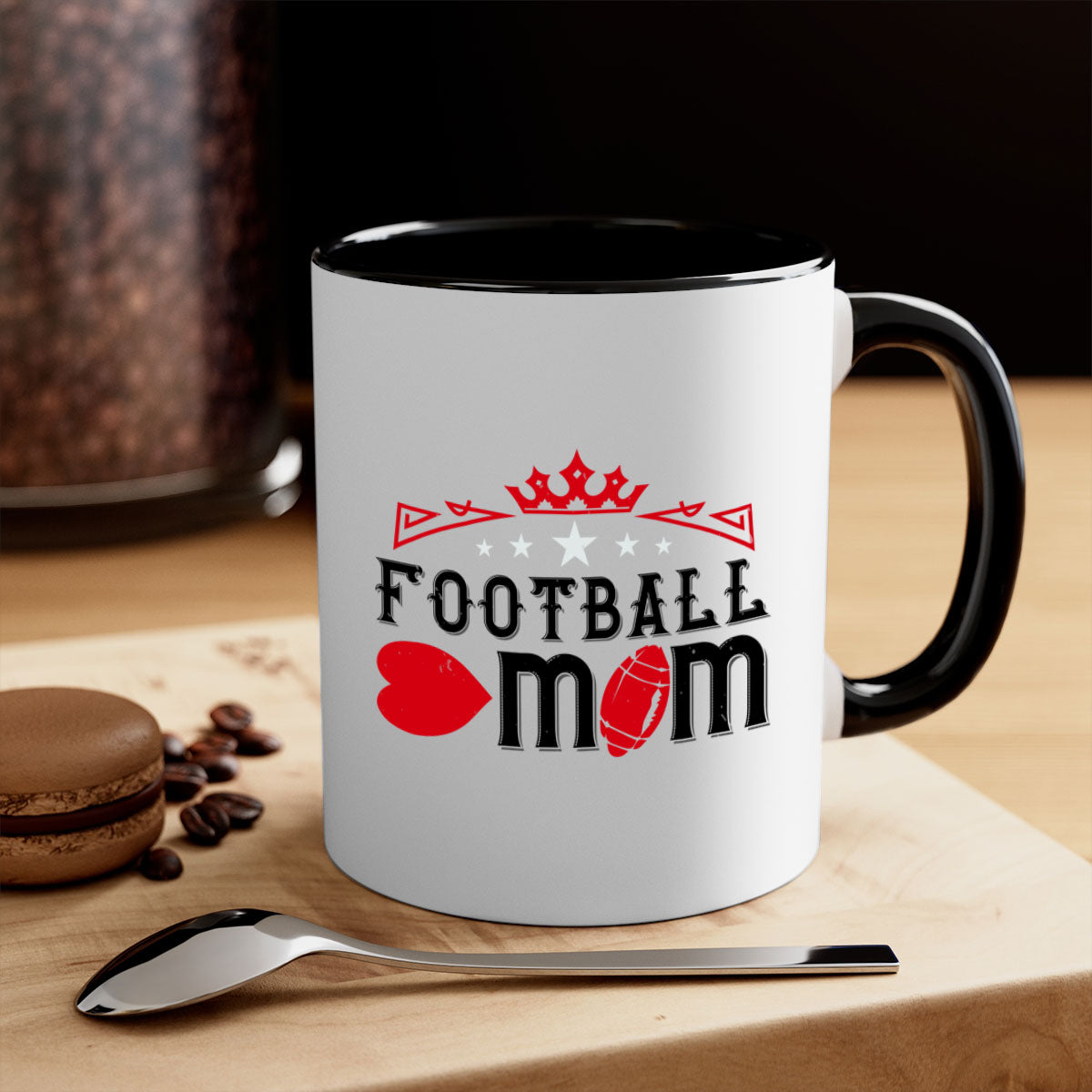 Football Mom 1240# Mug with a glossy finish, featuring a colored handle and interior, available in multiple colors.