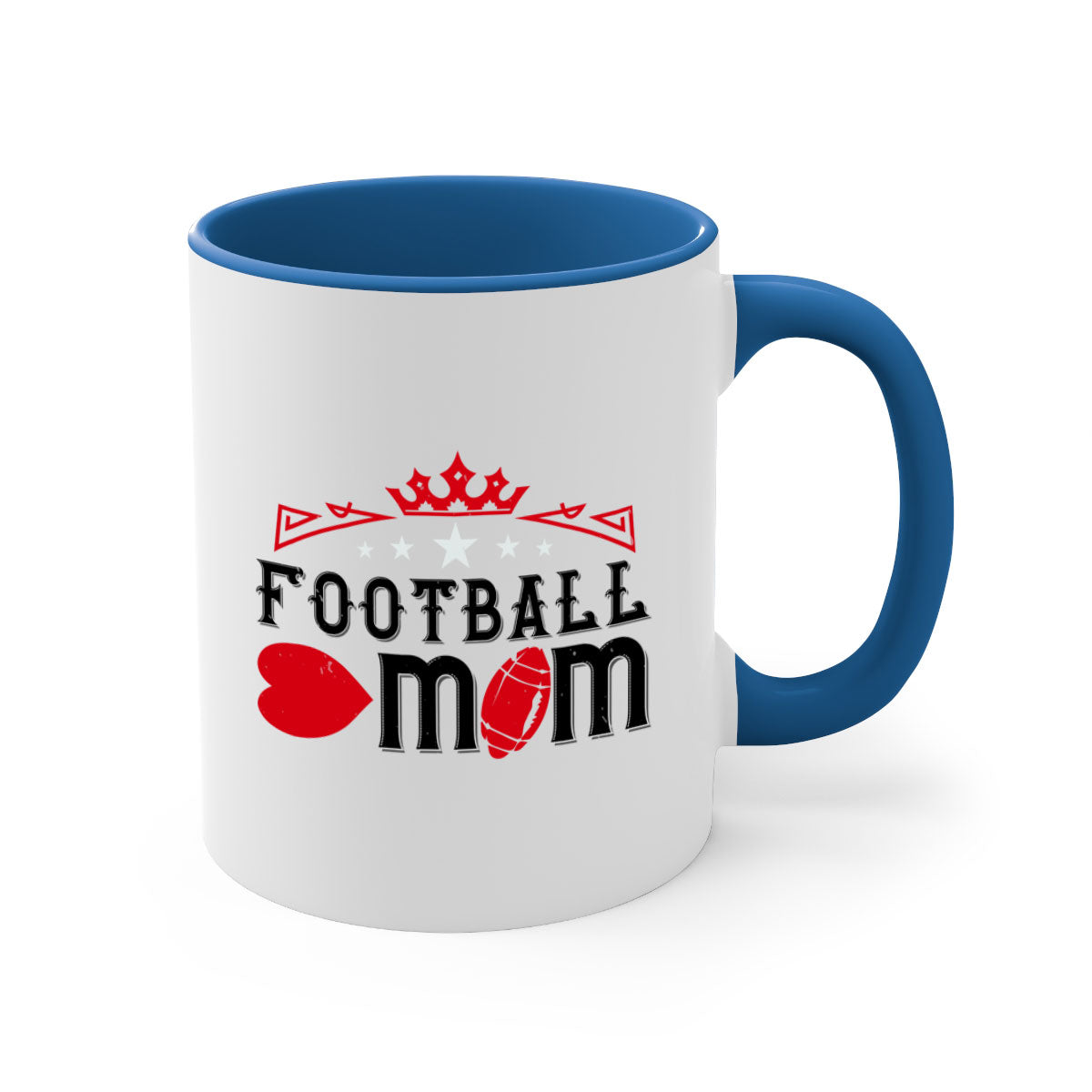 Football Mom 1240# Mug with a glossy finish, featuring a colored handle and interior, available in multiple colors.