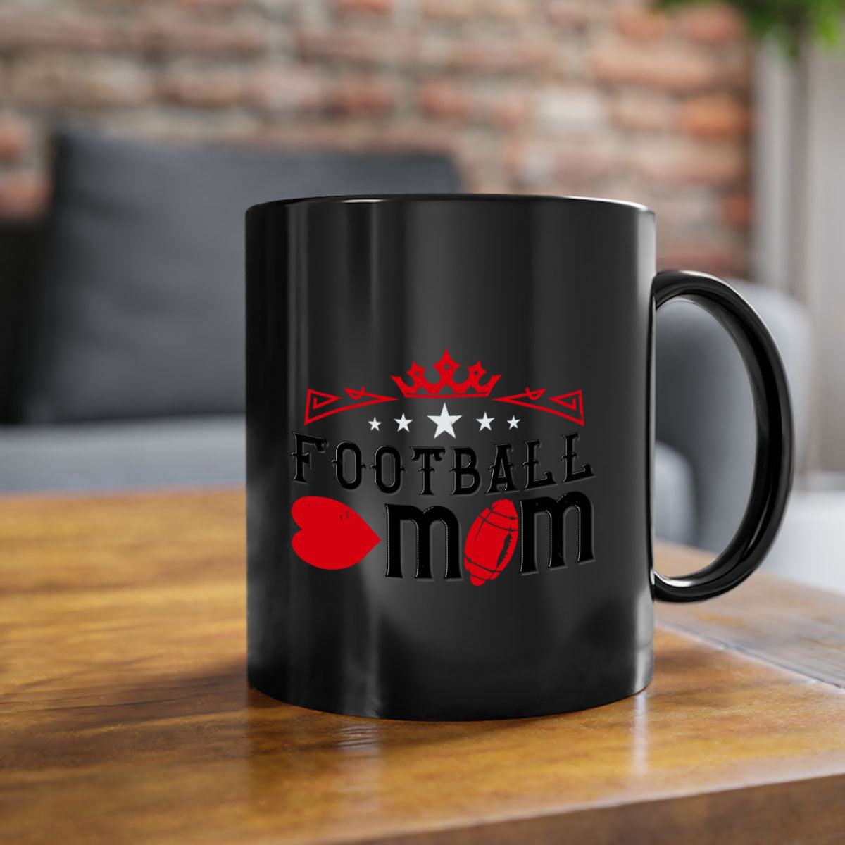 Football Mom 1240# Mug with a glossy finish, featuring a colored handle and interior, available in multiple colors.