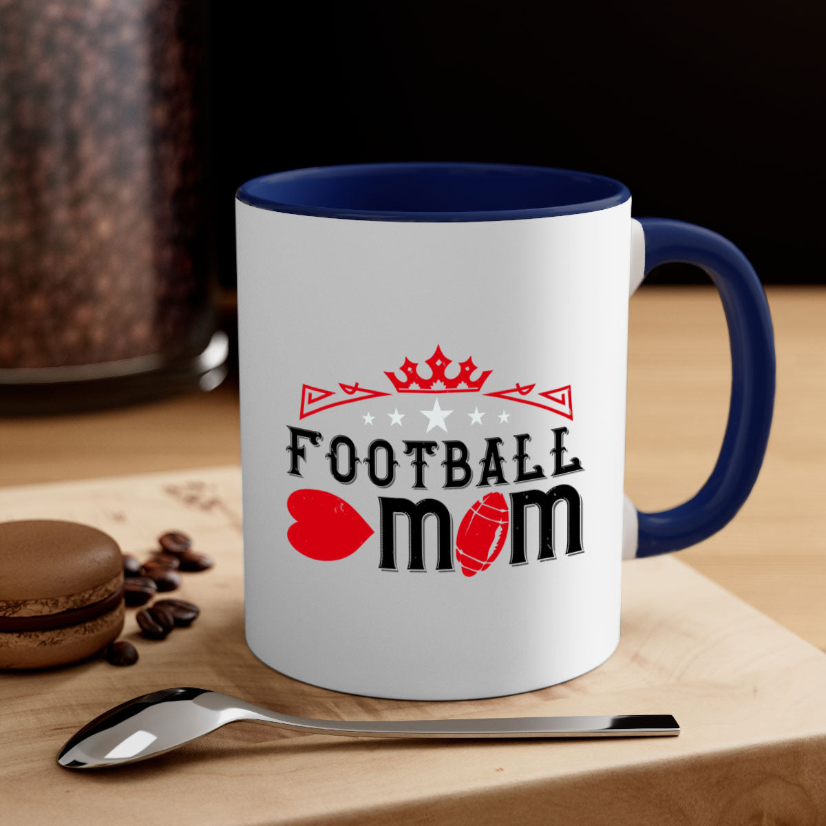 Football Mom 1240# Mug with a glossy finish, featuring a colored handle and interior, available in multiple colors.