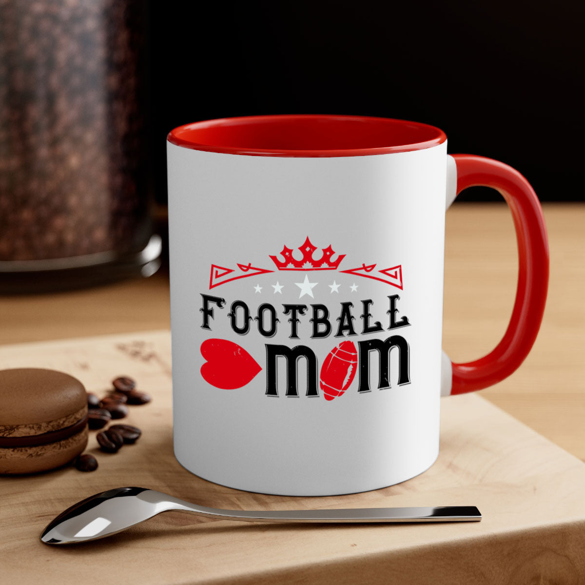 Football Mom 1240# Mug with a glossy finish, featuring a colored handle and interior, available in multiple colors.
