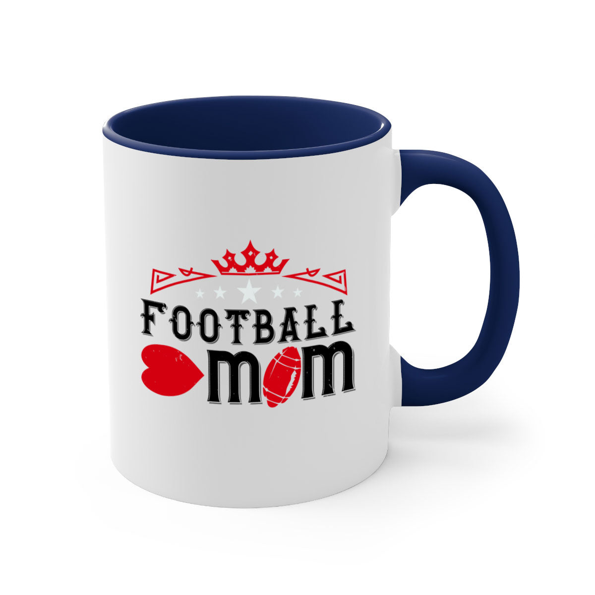 Football Mom 1240# Mug with a glossy finish, featuring a colored handle and interior, available in multiple colors.
