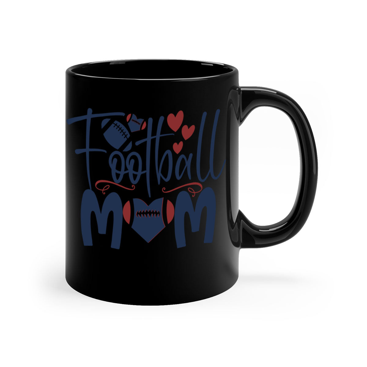 Football Mom Mug with a glossy finish and colored handle, available in multiple colors and sizes.