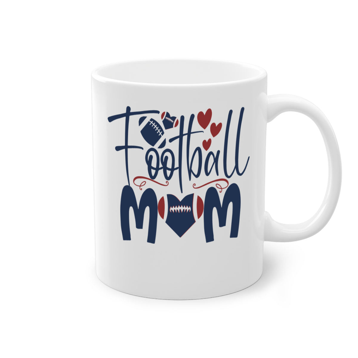 Football Mom Mug with a glossy finish and colored handle, available in multiple colors and sizes.