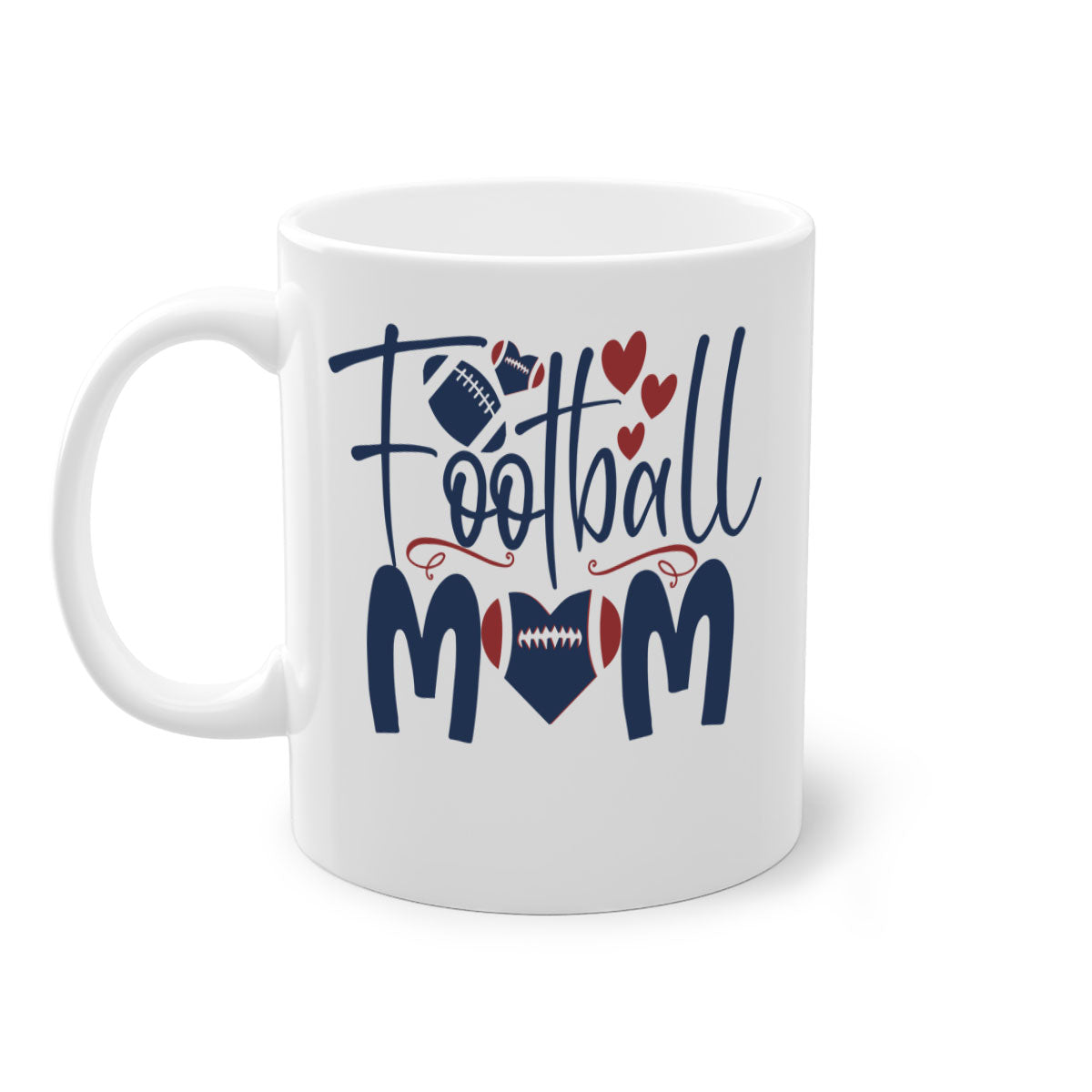 Football Mom Mug with a glossy finish and colored handle, available in multiple colors and sizes.