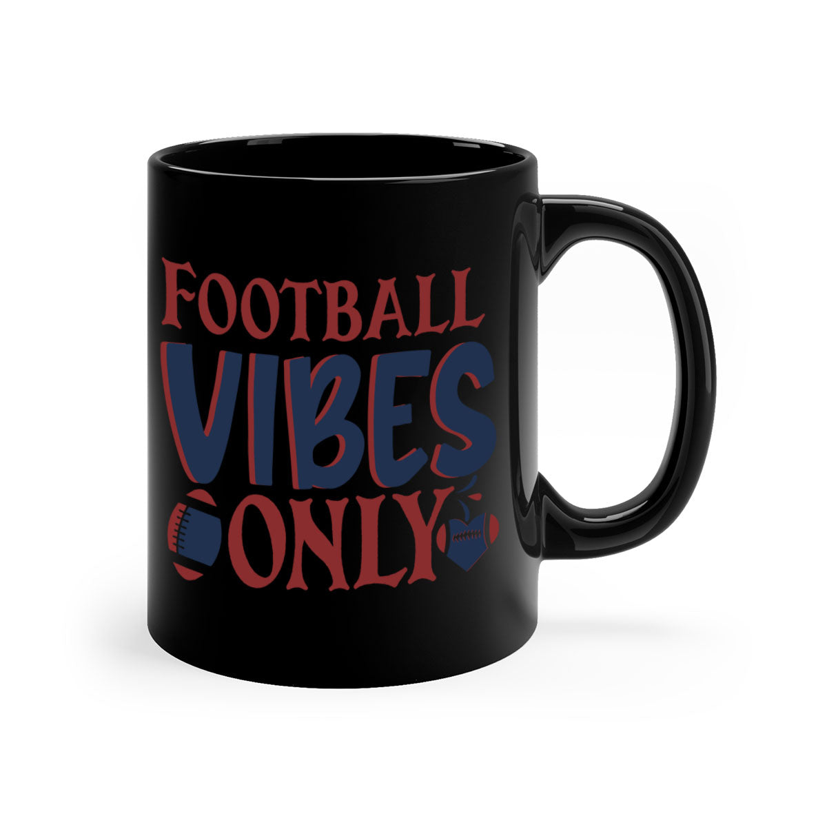 Football Vibes Only Mug with colorful handle and glossy finish, available in multiple colors and sizes.