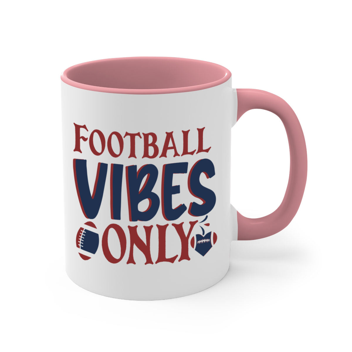 Football Vibes Only Mug with colorful handle and glossy finish, available in multiple colors and sizes.