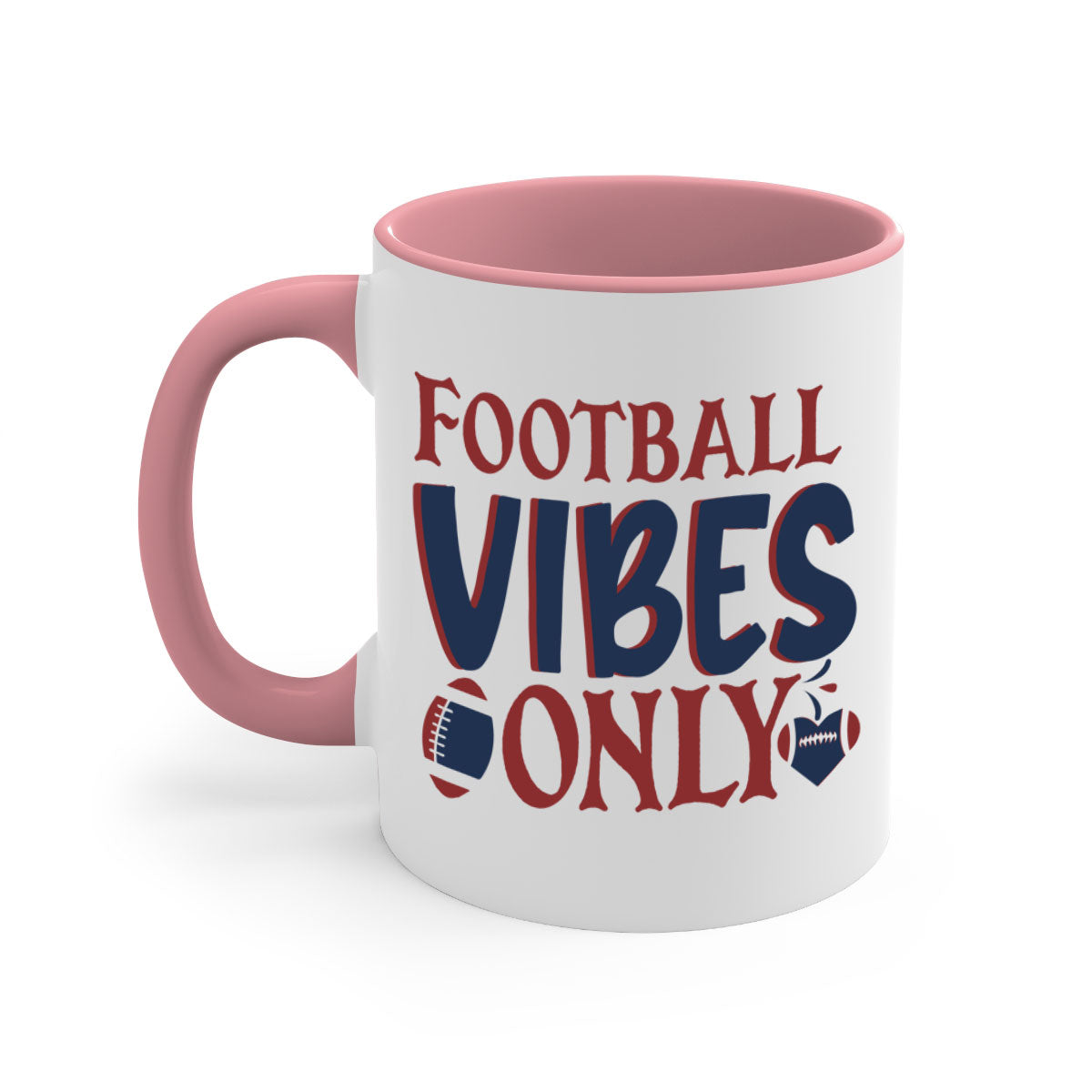 Football Vibes Only Mug with colorful handle and glossy finish, available in multiple colors and sizes.