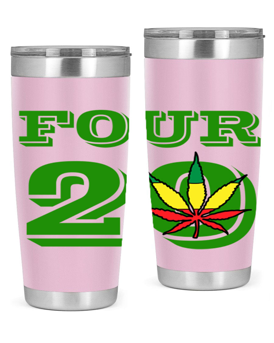 Four Twenty 87# Marijuana Tumbler in stainless steel with a vibrant design, showcasing its double wall vacuum insulation.