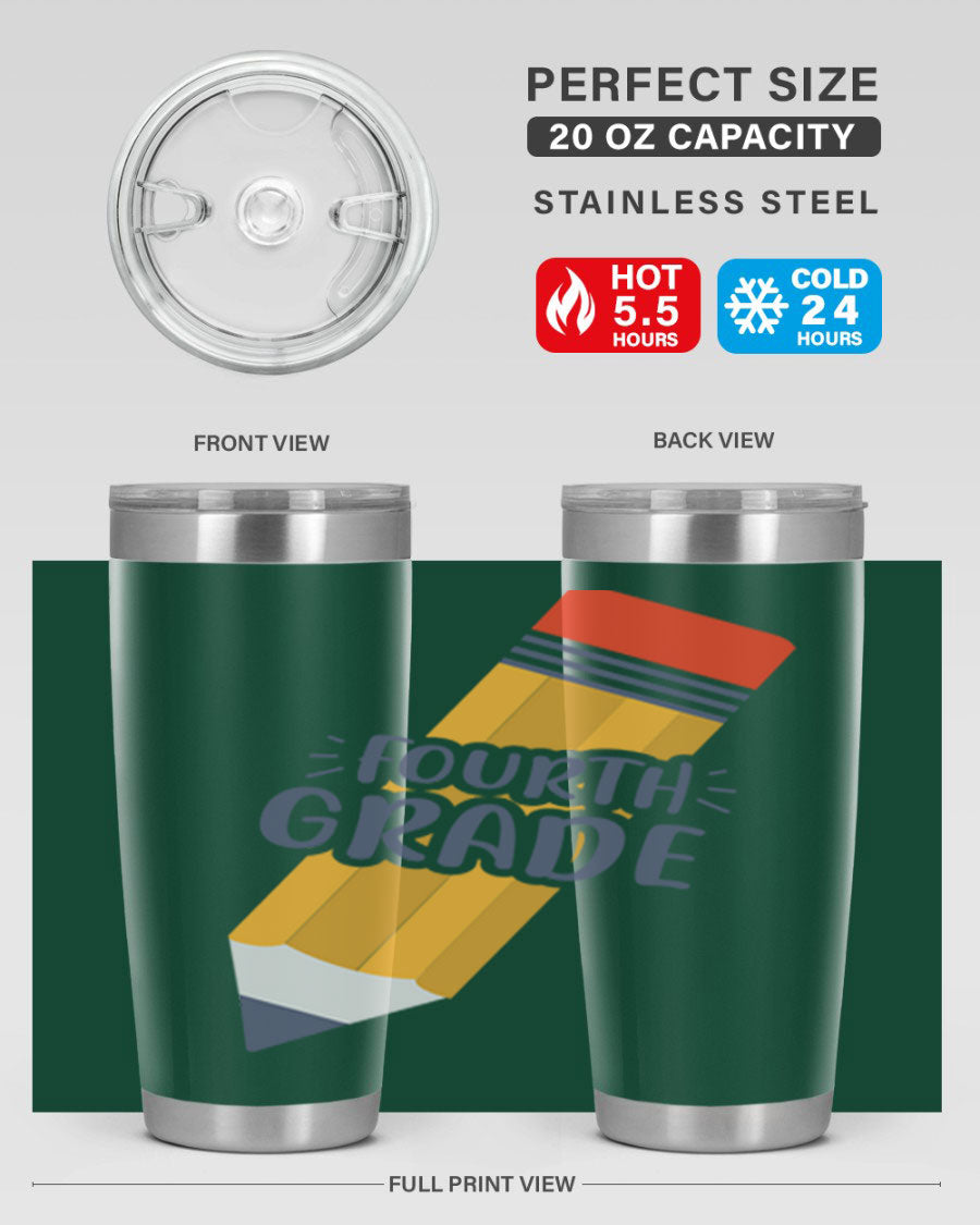 A sleek fourth gradee 20oz tumbler made of double wall vacuum stainless steel, featuring a press-in drink-thru lid, perfect for hot and cold beverages.