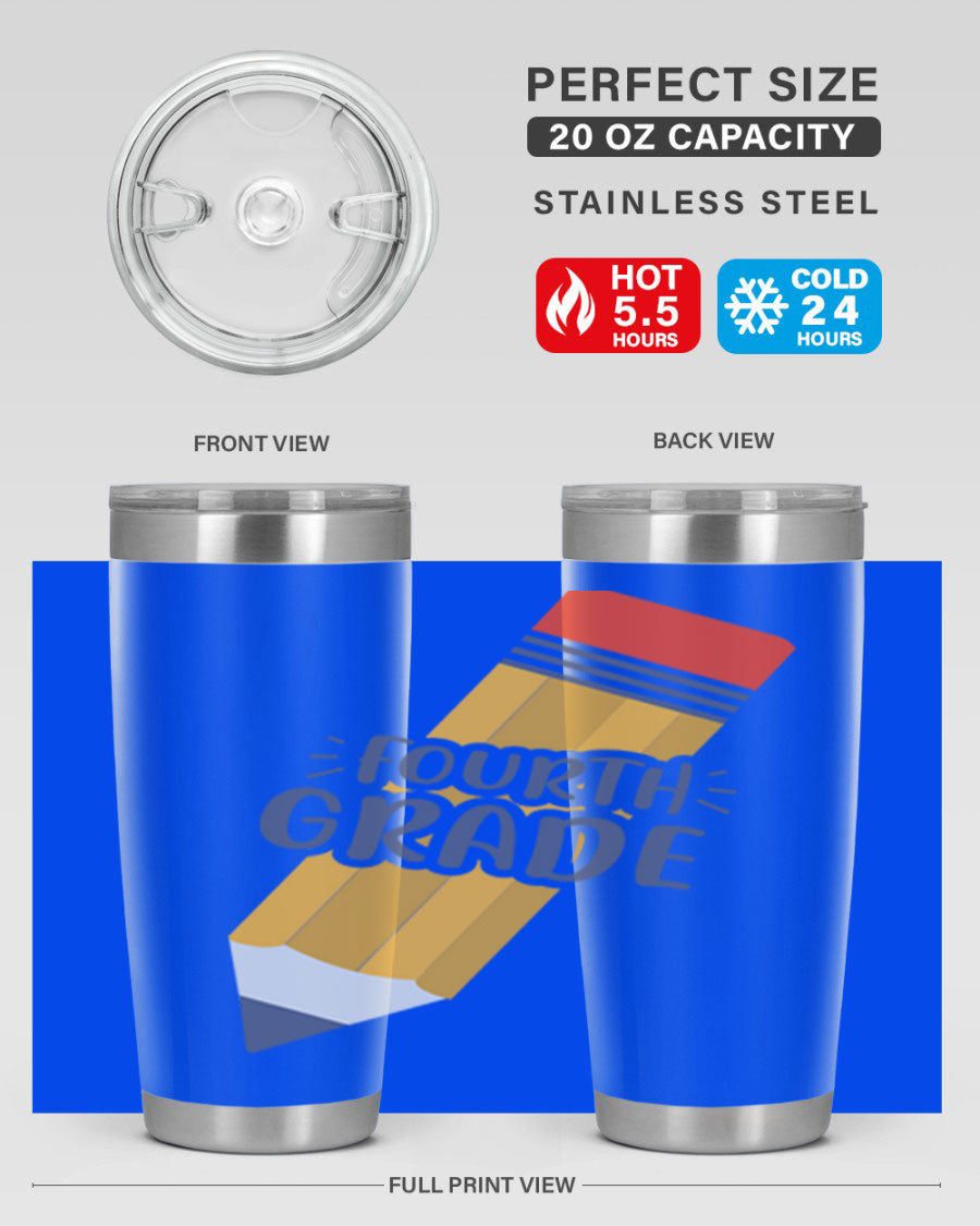 A sleek fourth gradee 20oz tumbler made of double wall vacuum stainless steel, featuring a press-in drink-thru lid, perfect for hot and cold beverages.