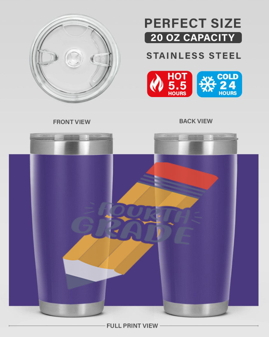 A sleek fourth gradee 20oz tumbler made of double wall vacuum stainless steel, featuring a press-in drink-thru lid, perfect for hot and cold beverages.