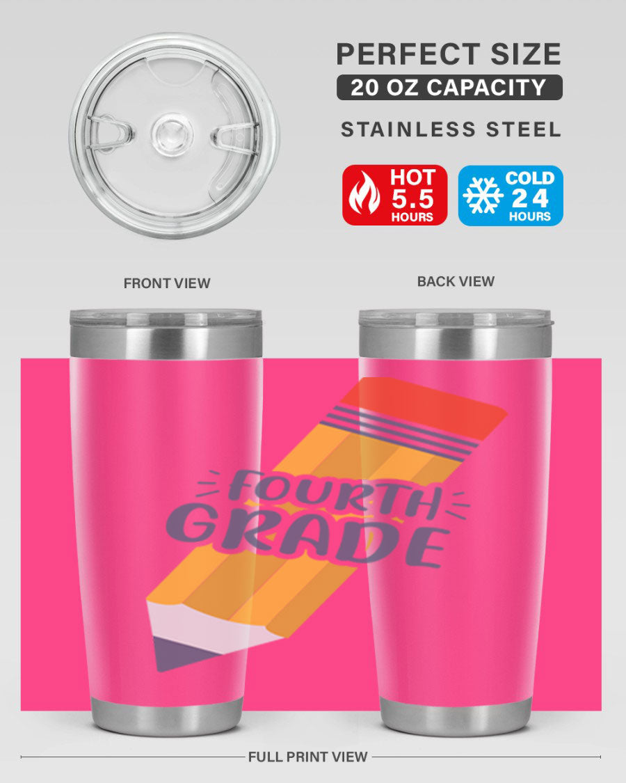 A sleek fourth gradee 20oz tumbler made of double wall vacuum stainless steel, featuring a press-in drink-thru lid, perfect for hot and cold beverages.