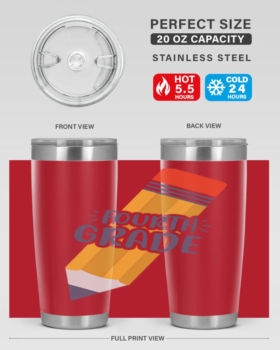 A sleek fourth gradee 20oz tumbler made of double wall vacuum stainless steel, featuring a press-in drink-thru lid, perfect for hot and cold beverages.